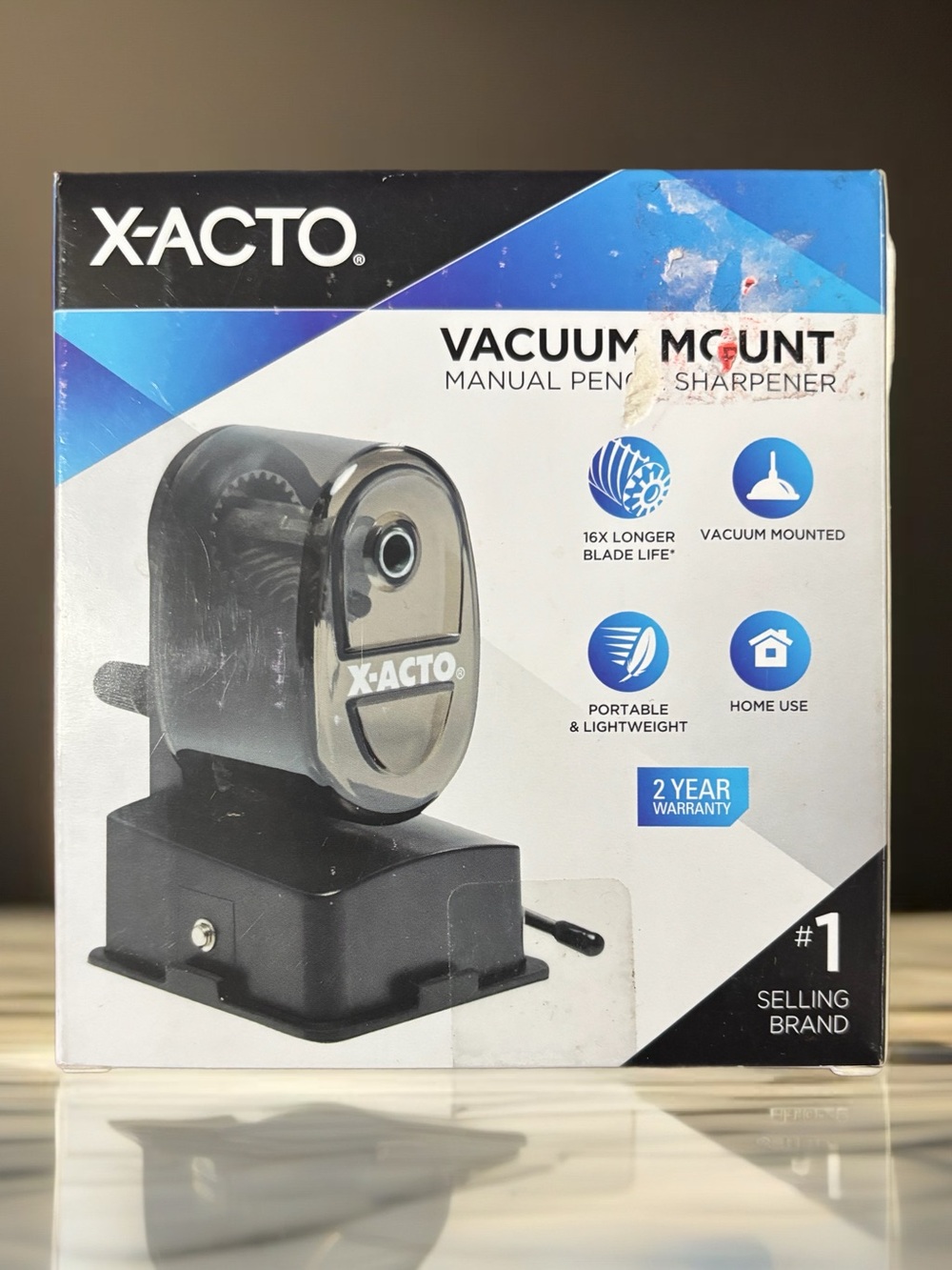 New X-ACTO Vacuum Mount Manual Pencil Sharpener - Black & Silver box sealed/tear